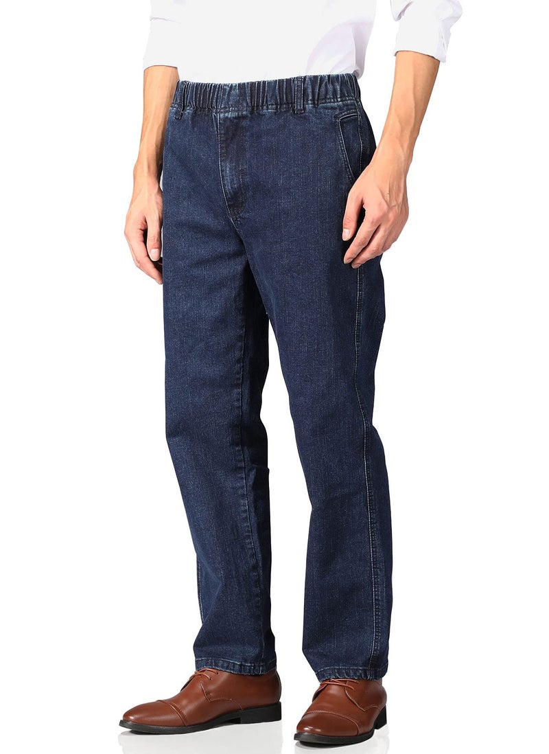 Soojun Mens Casual Loose Fit Elastic Waist Denim Pants, Deep Blue, 40W x 30L - Image 3